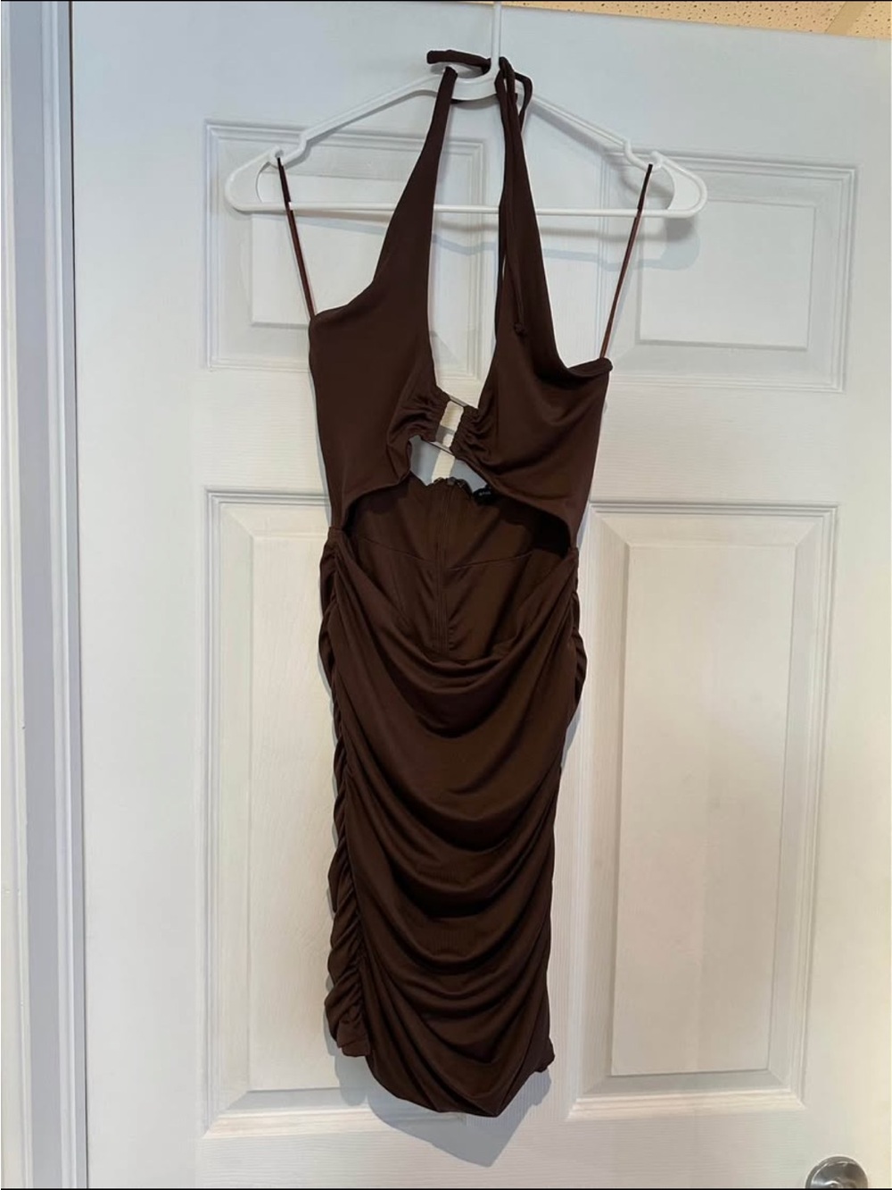Brown Halter Cutout Ruched Women's Dress